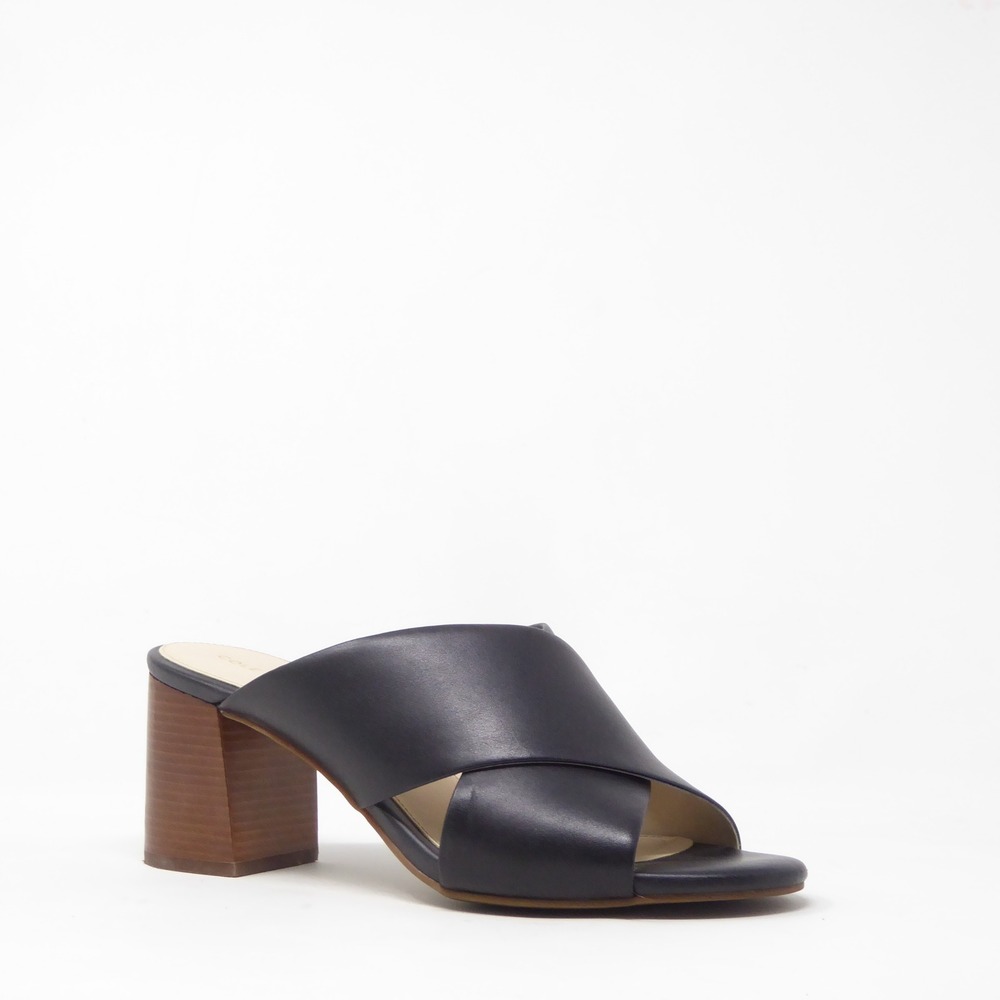 Cole Haan Womens Dakota Mules Sandals Black Leather Block Heel Crisscross 8.5B